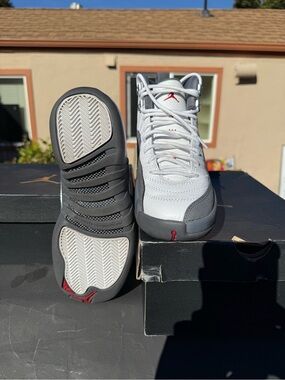 Jordan 12 Retro Sneakers in Grey, White & Red
